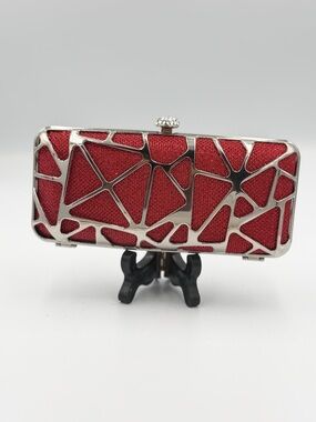 Red Geometric Metal Frame Evening Clutch